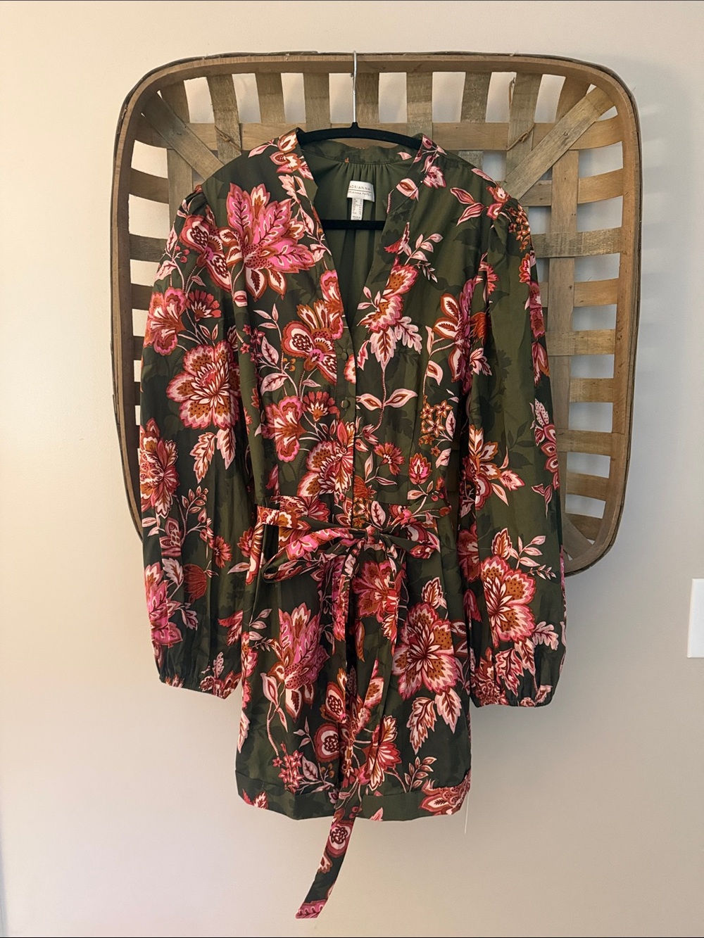 Adrianna Papell Olive Romper with Pink and Red Floral Print